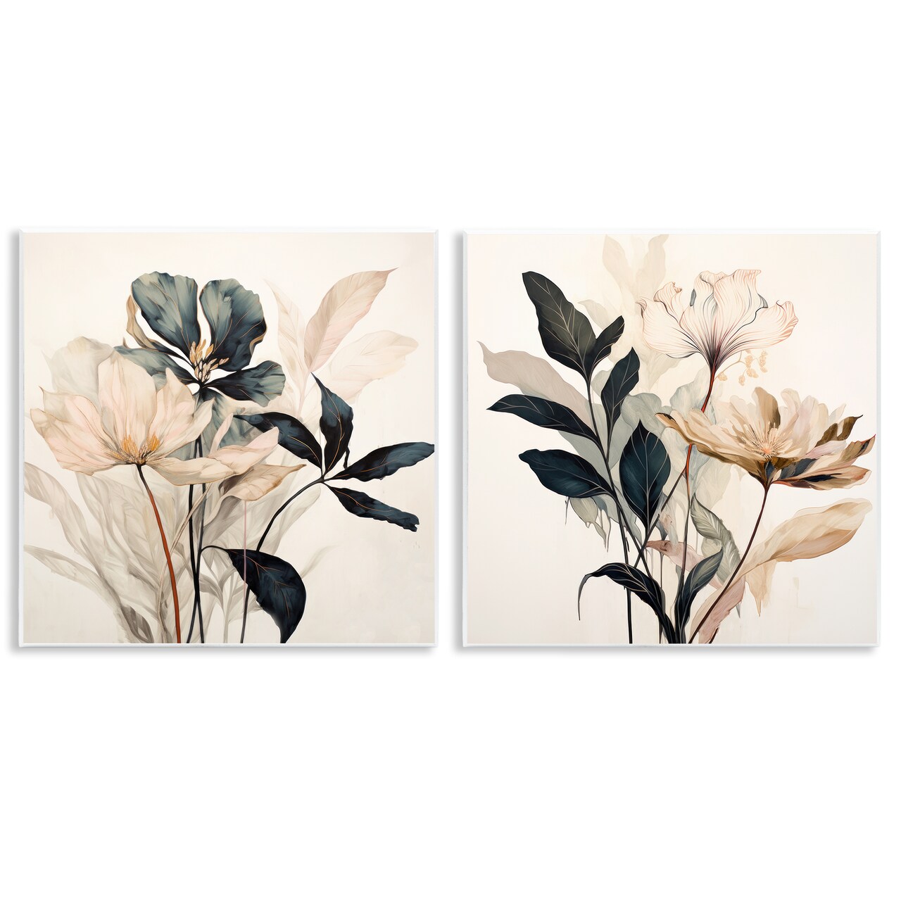 Stupell Industries Black & Beige Botanicals 2pc Wall Plaque Art Set Design by Lazar Studio